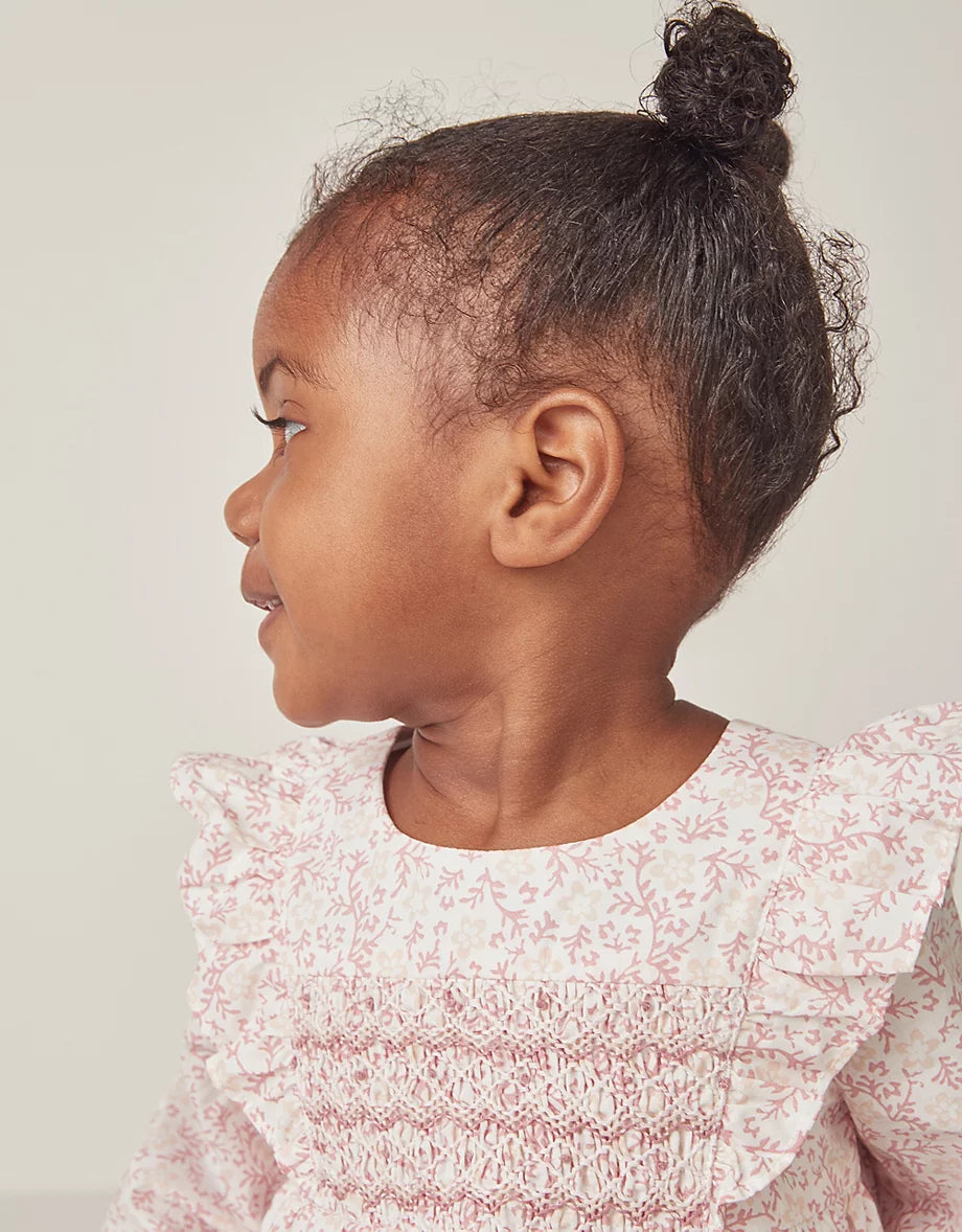 Organic Cotton Batik Floral Hand Smocked Dress (0–6yrs)