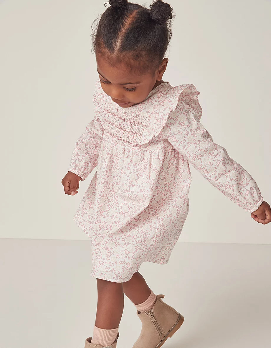Organic Cotton Batik Floral Hand Smocked Dress (0–6yrs)