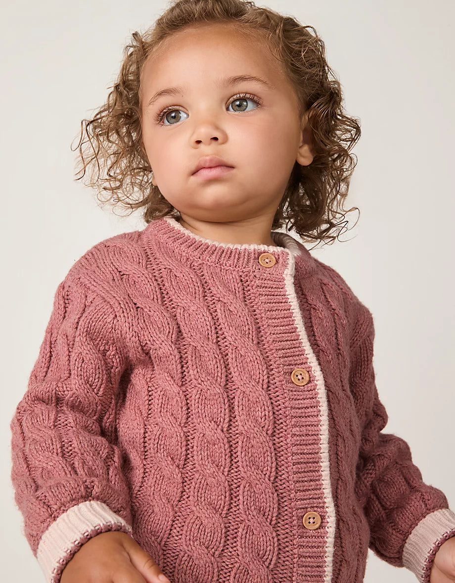 Organic Cotton & Wool Chunky Cable Cardigan (0–6yrs)
