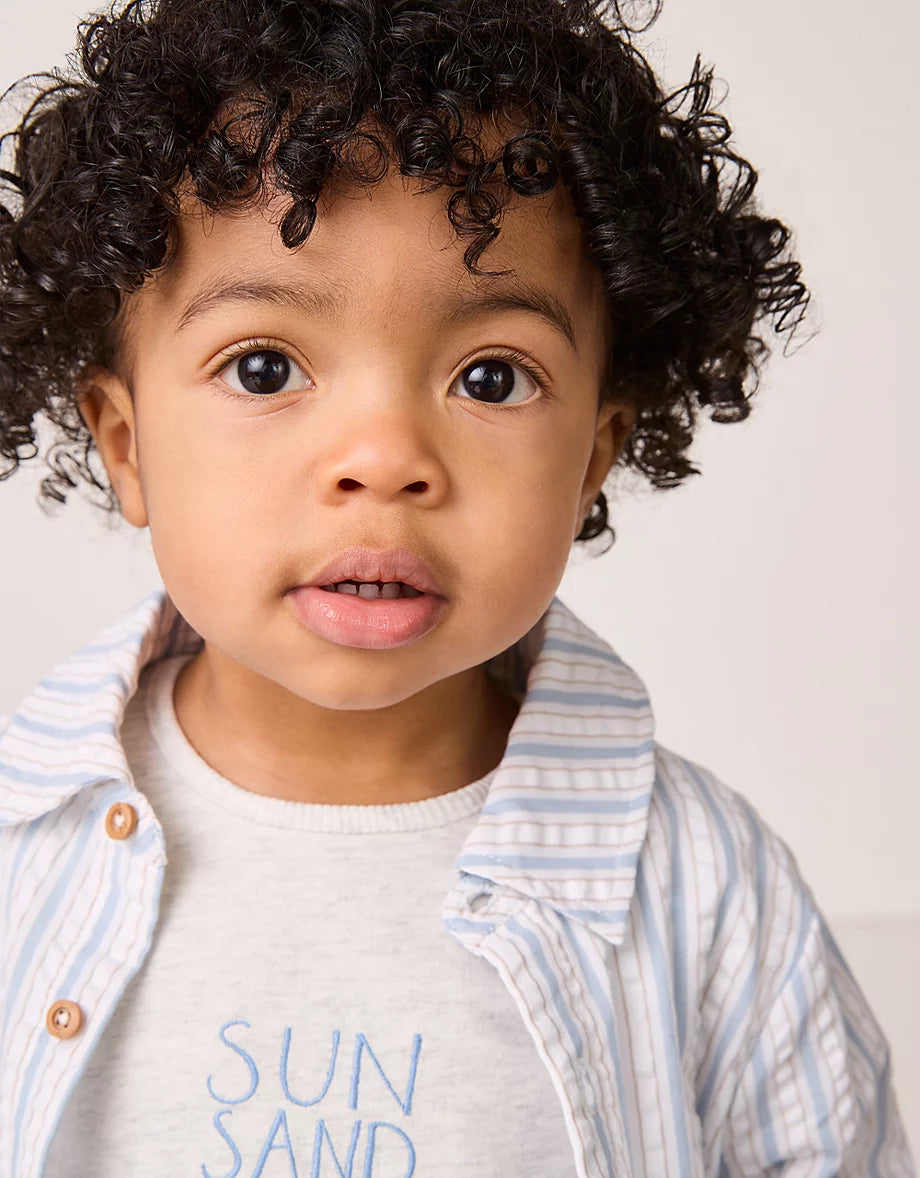 Organic Cotton Stripe Seersucker Jacket, T-Shirt & Corded Shorts Set (0–18mths)