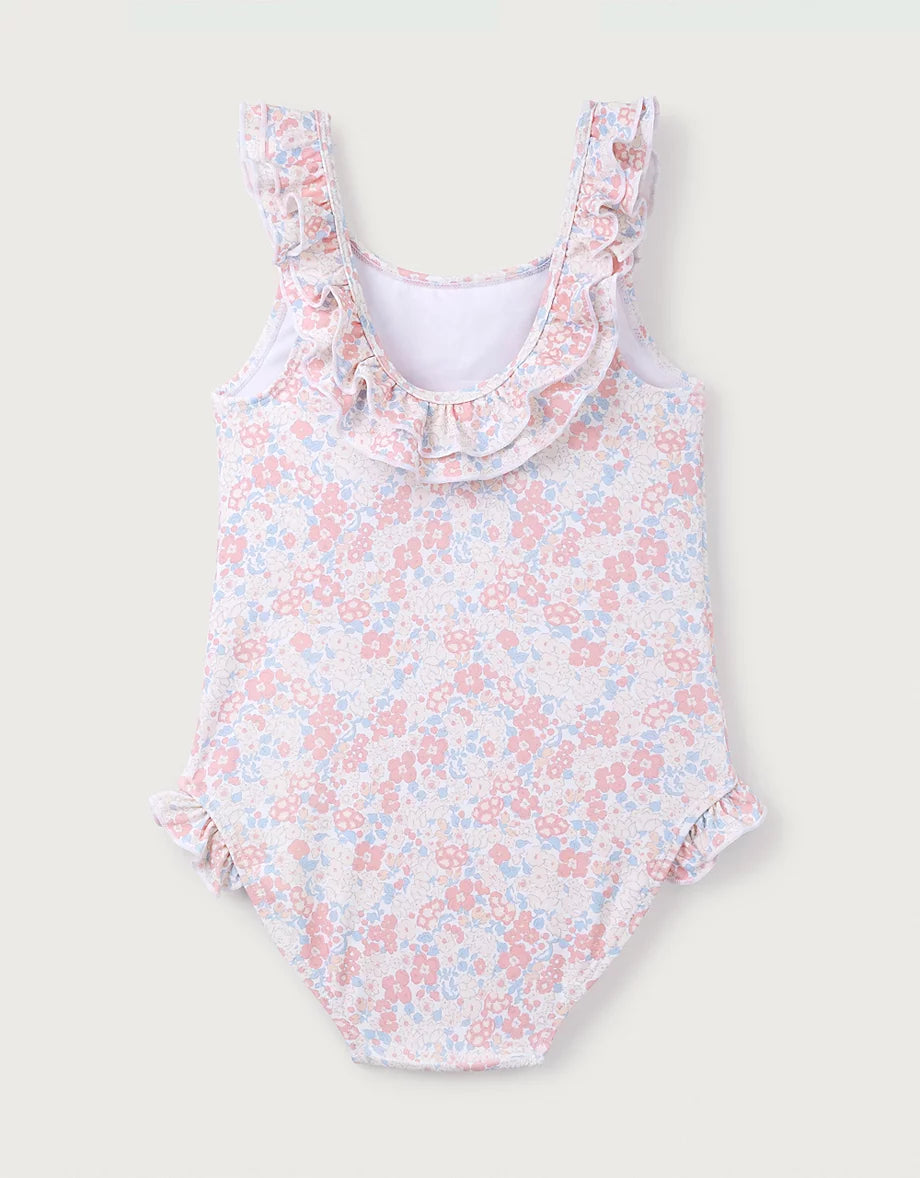 Recycled Petunia Floral Frill Neck Swimsuit (0–18mths)