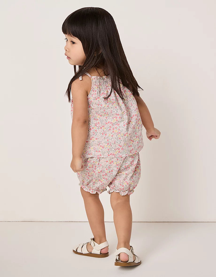 Organic Cotton ‘Manon’ Floral Shirred Tie Shoulders Top & Bloomers Set (0–24mths)