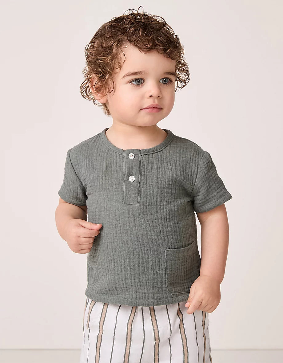 Organic Crinkle Cotton T-Shirt & Striped Shorts Set (0–18mths)