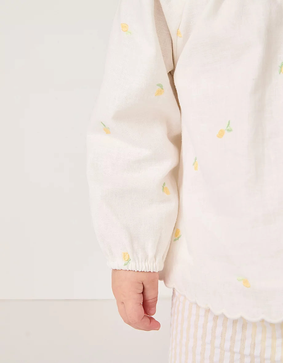 Organic Cotton Linen Lemon Top & Seersucker Stripe Shorts Set (0–18mths)