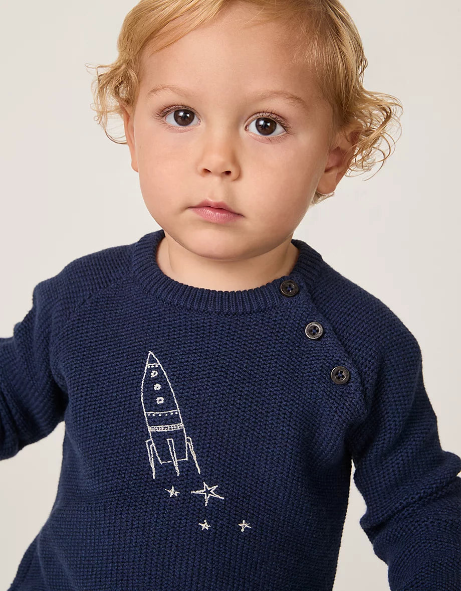 Organic Cotton Rocket Embroidered Jumper (0–4yrs)