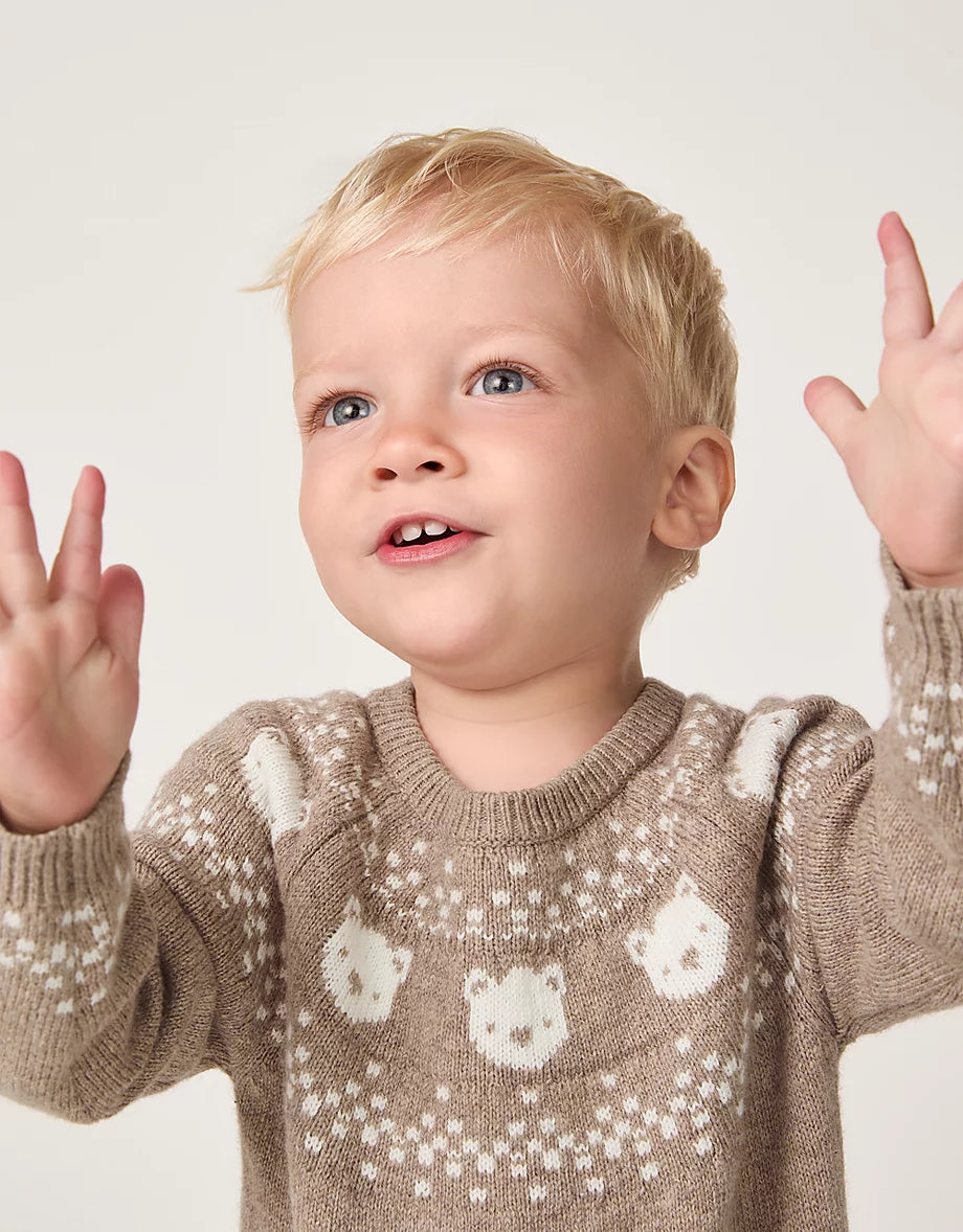 Organic Cotton Blend Bear Fair Isle Knitted Romper (0–24mths)