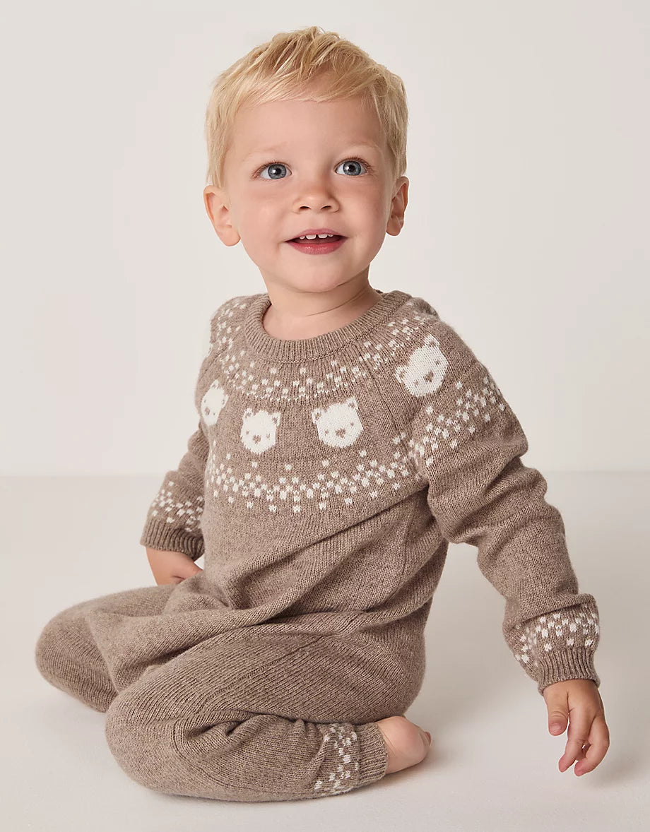Organic Cotton Blend Bear Fair Isle Knitted Romper (0–24mths)