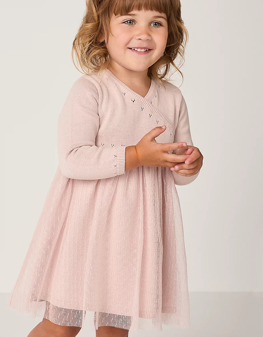 Organic Cotton Wrap Pointelle Knit & Tulle Dress (0–4yrs)