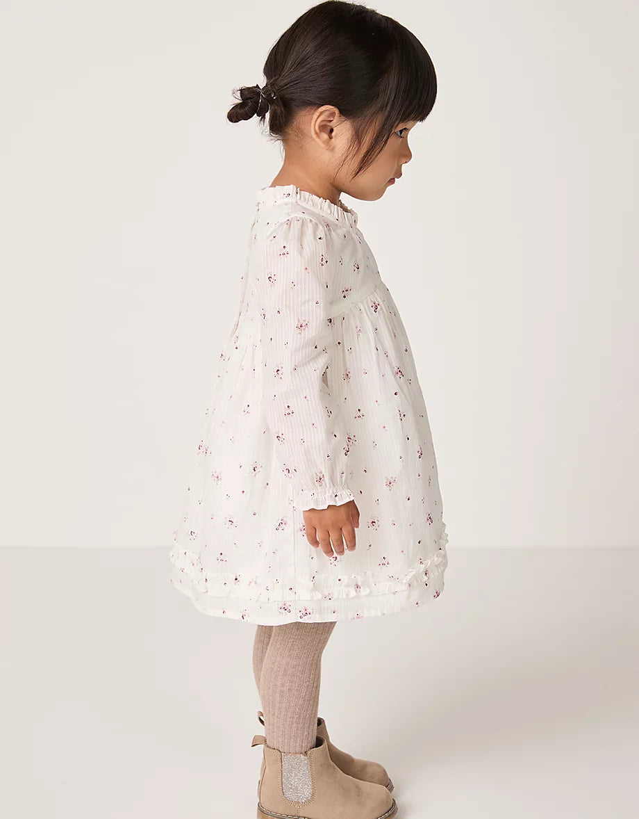 Organic Cotton Minnie Floral Ruffle Dress & Tights Set (0–4yrs)