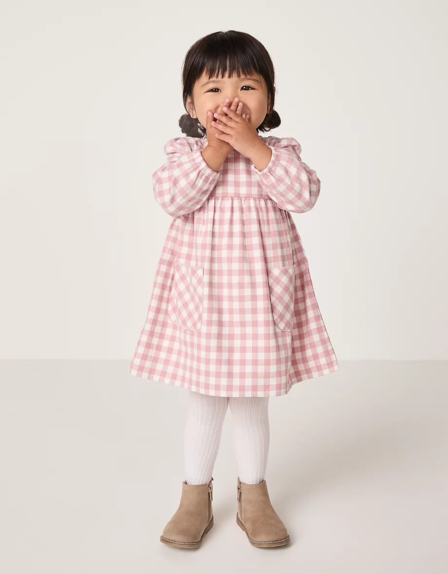 Organic Cotton Gingham Dress & Tights Set (0–4yrs)
