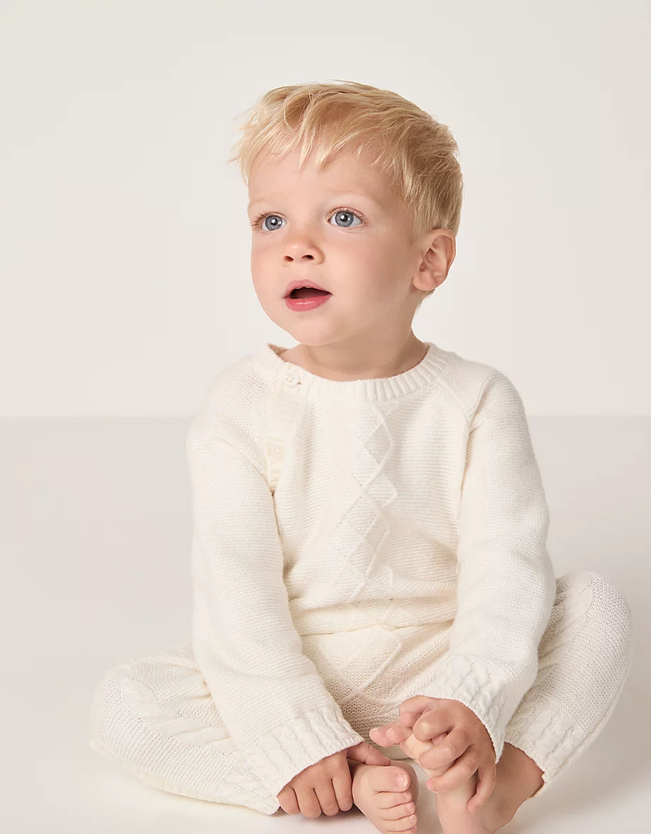 Organic Cotton Blend Cable Knit Wrap Romper (0–24mths)